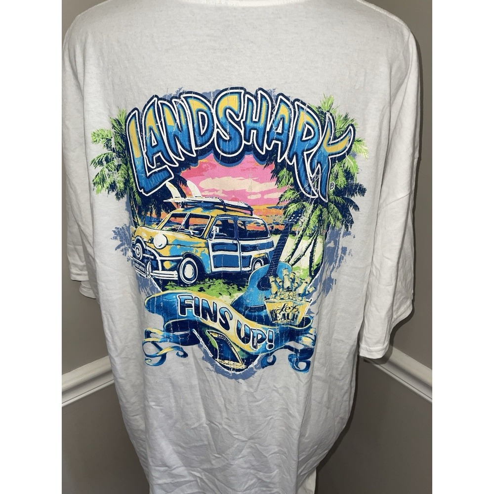 Landshark Lager Shirt Mens 3XL White Fins Up Woody Wagon‎ Car Tee Margaritaville